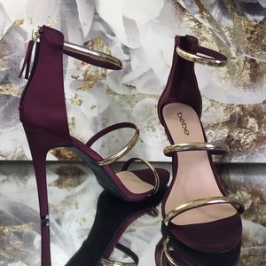 Bebe Berdine Sandals - Wine Satin/Gold (8US) - NEW